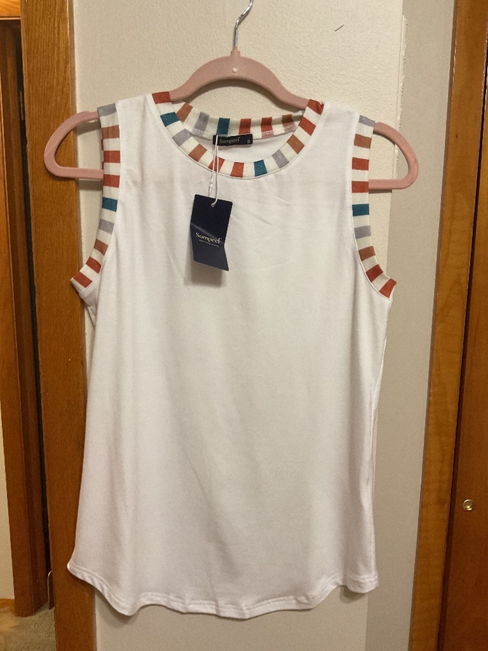 NWT White tank top with color color and arm trim
